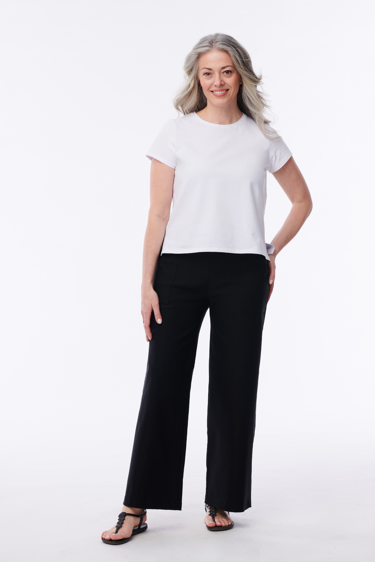 Helene Clarkson Design Andorra Crop Pant with pockets, lightweight casual pants in a relaxed fit, shown in a neutral fabric color.