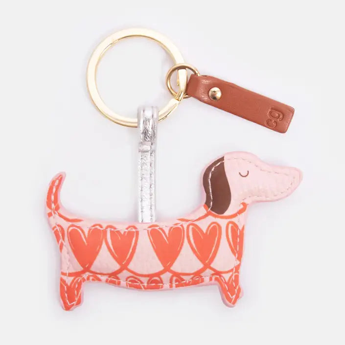 Pink/Orange Linked Hearts Sausage Dog Keyring - Helene Clarkson Design
