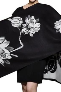 White / Black Lotus Reversible Wrap – Artisan Shawl - Helene Clarkson Design
