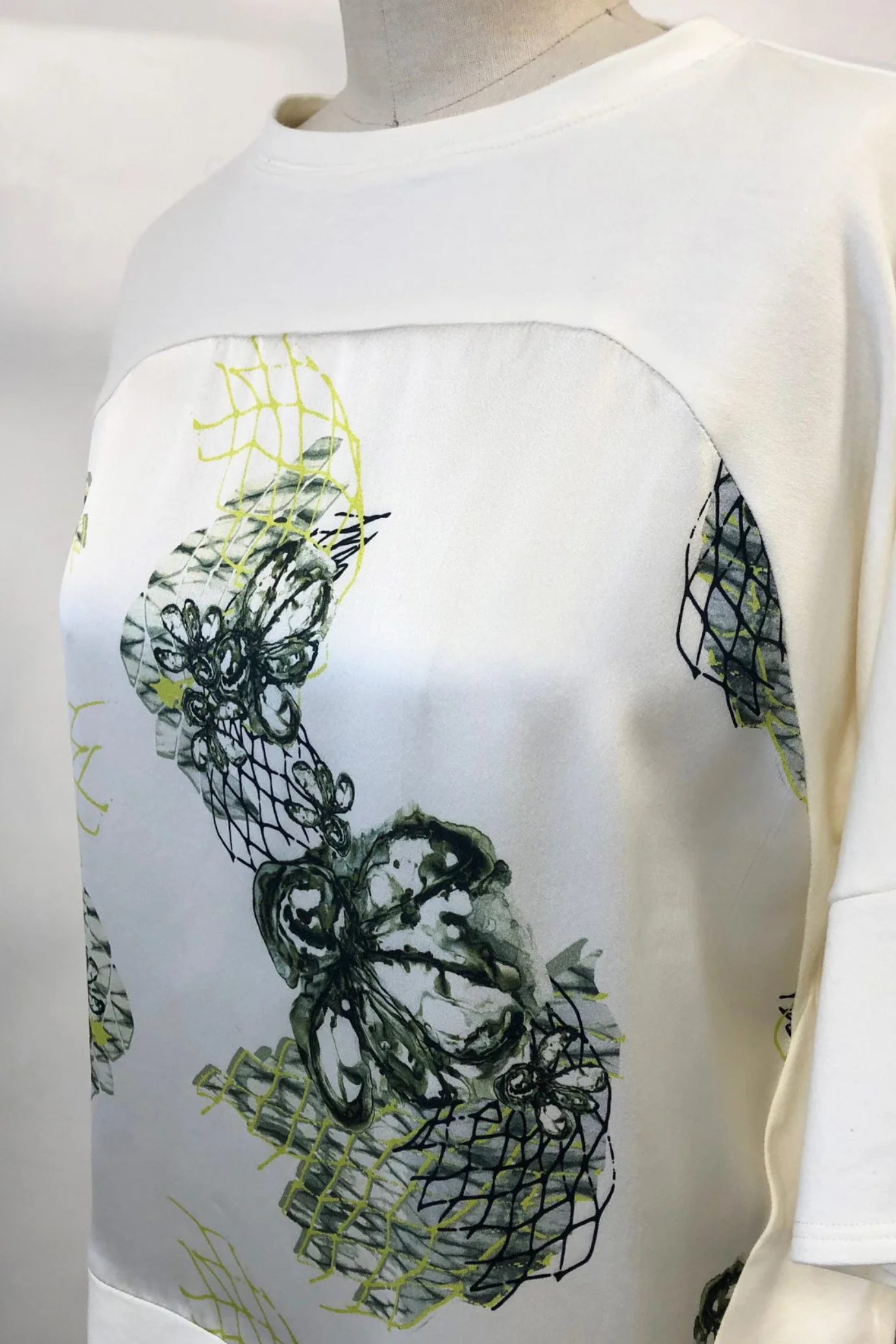Short Sleeve Silk T-Shirt Off White Oyster Nets - Helene Clarkson Design