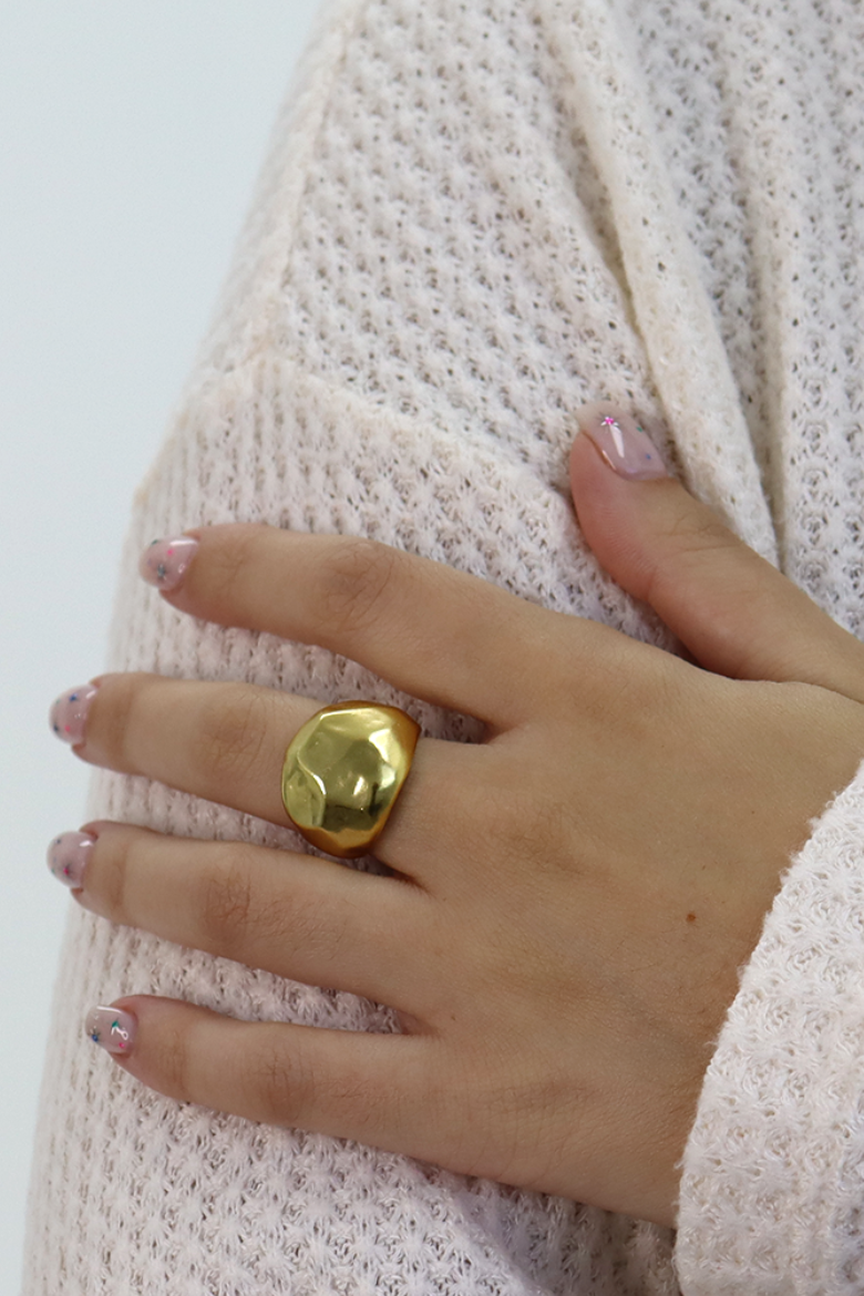 Gold plated Molten Dome open ring by KARINE SULTAN featuring a smooth, rounded design in jewelry style.