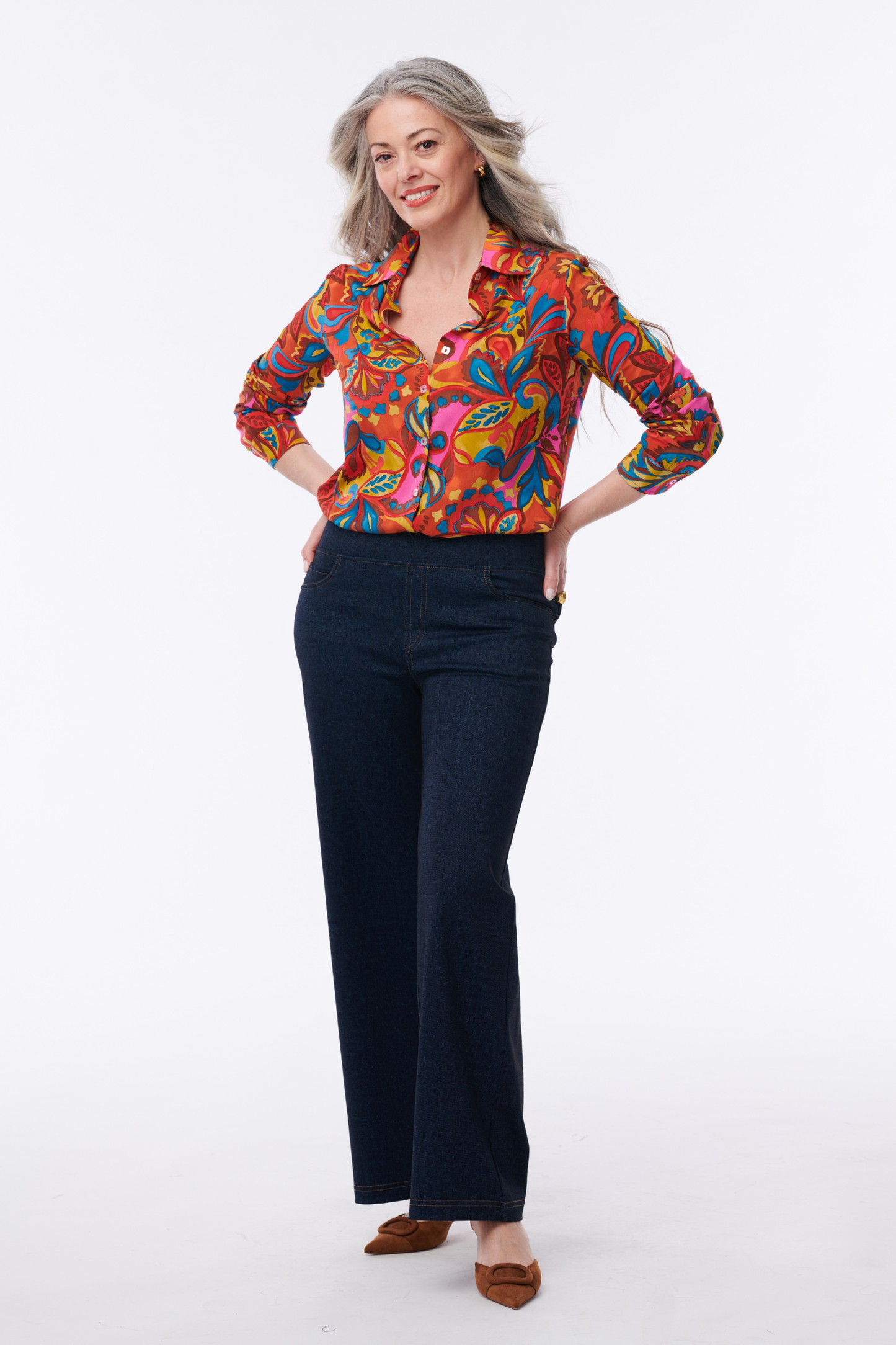 Amalfi Printed Button-Down Blouse - Helene Clarkson Design