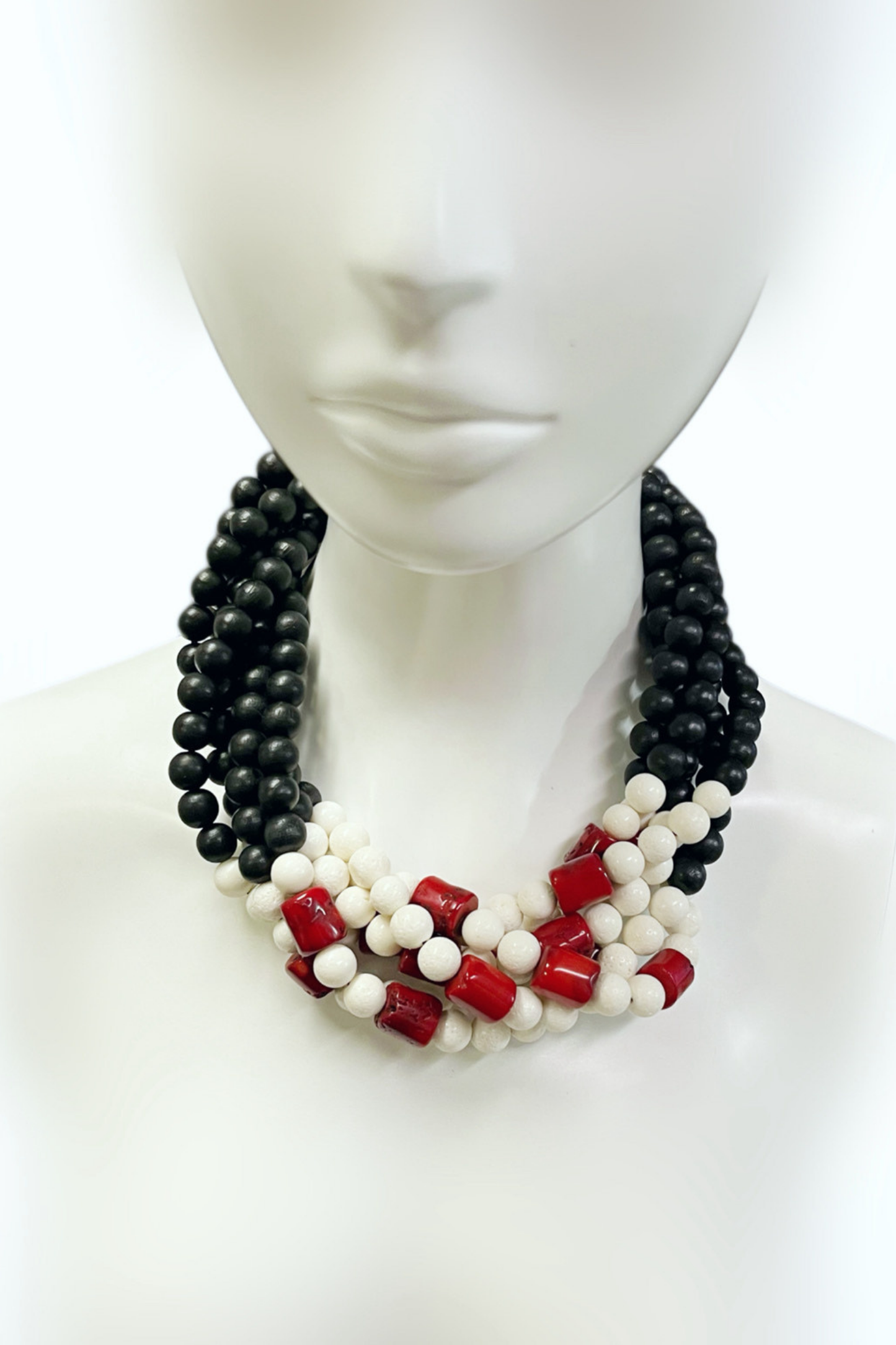 Oh Canada Necklace in White Coral, Red Coral & Ebonized Wood | Ibérina Design - Helene Clarkson Design