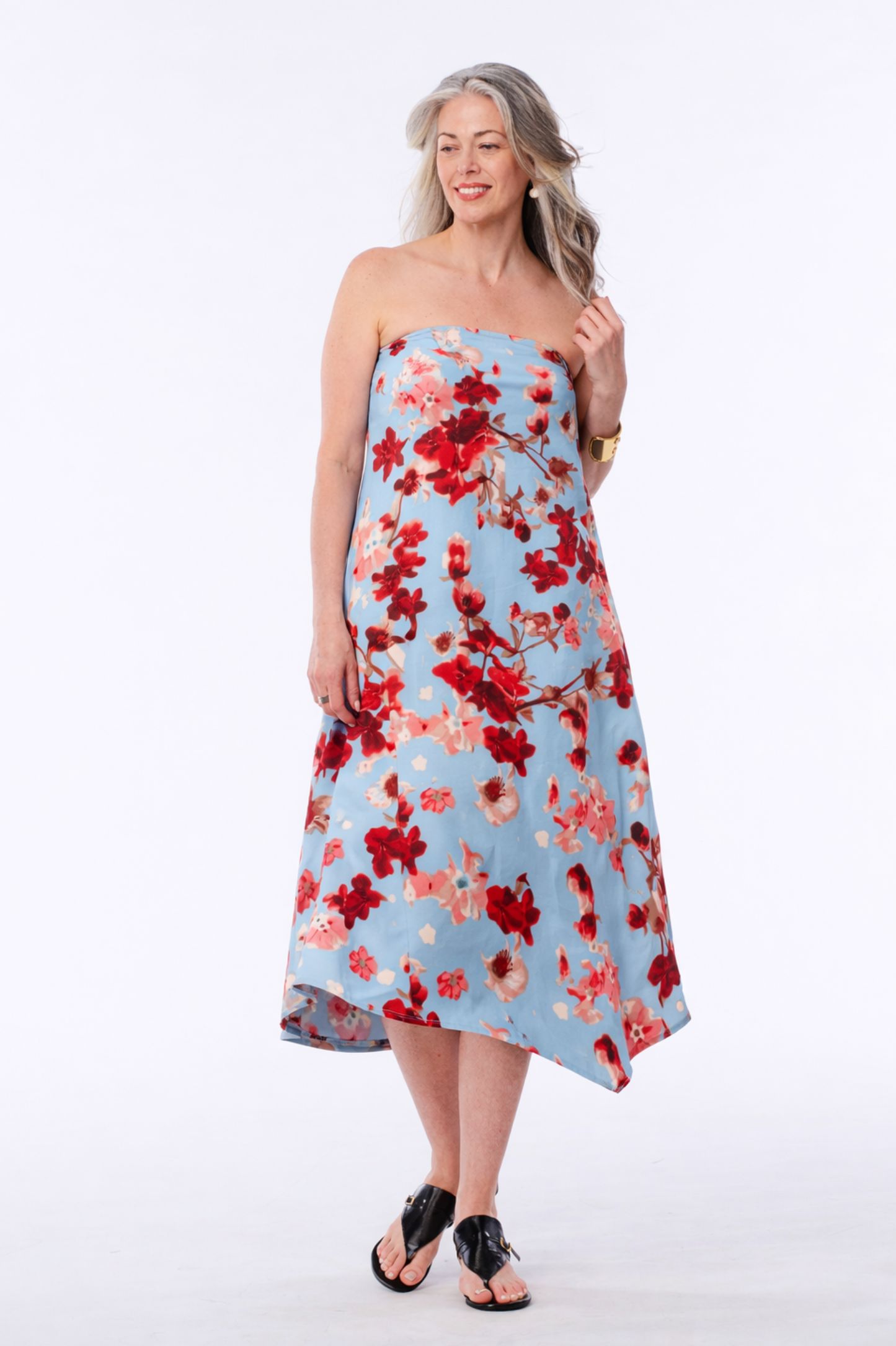 Salima 3-in-1 convertible wrap skirt by Helene Clarkson Design featuring a bandeau style and versatile design.