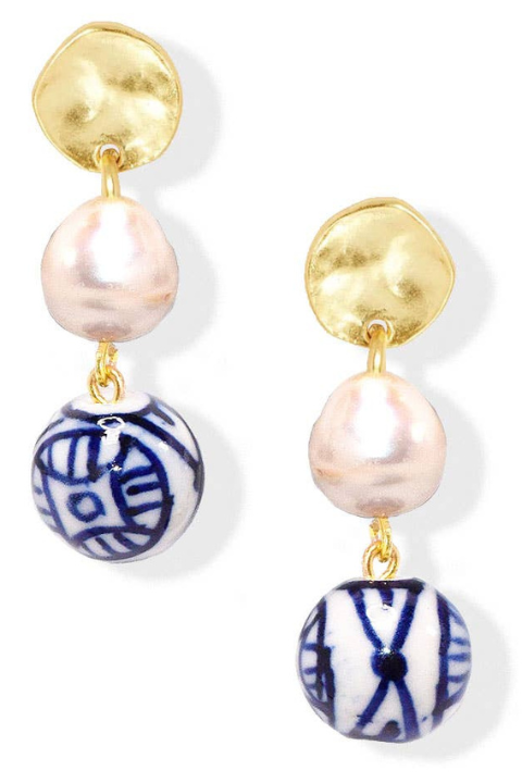 Linear drop pearl and bead earring