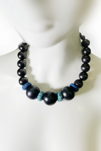 Ceramic and Ebonized Wood Beads Necklace - Helene Clarkson Design