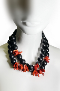 Coral and Ebonized Wood Beads Necklace - Helene Clarkson Design