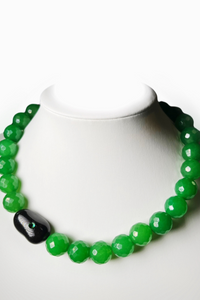 Green Faceted Agate, Agate Stone, and Swarovski Crystal Necklace - Helene Clarkson Design