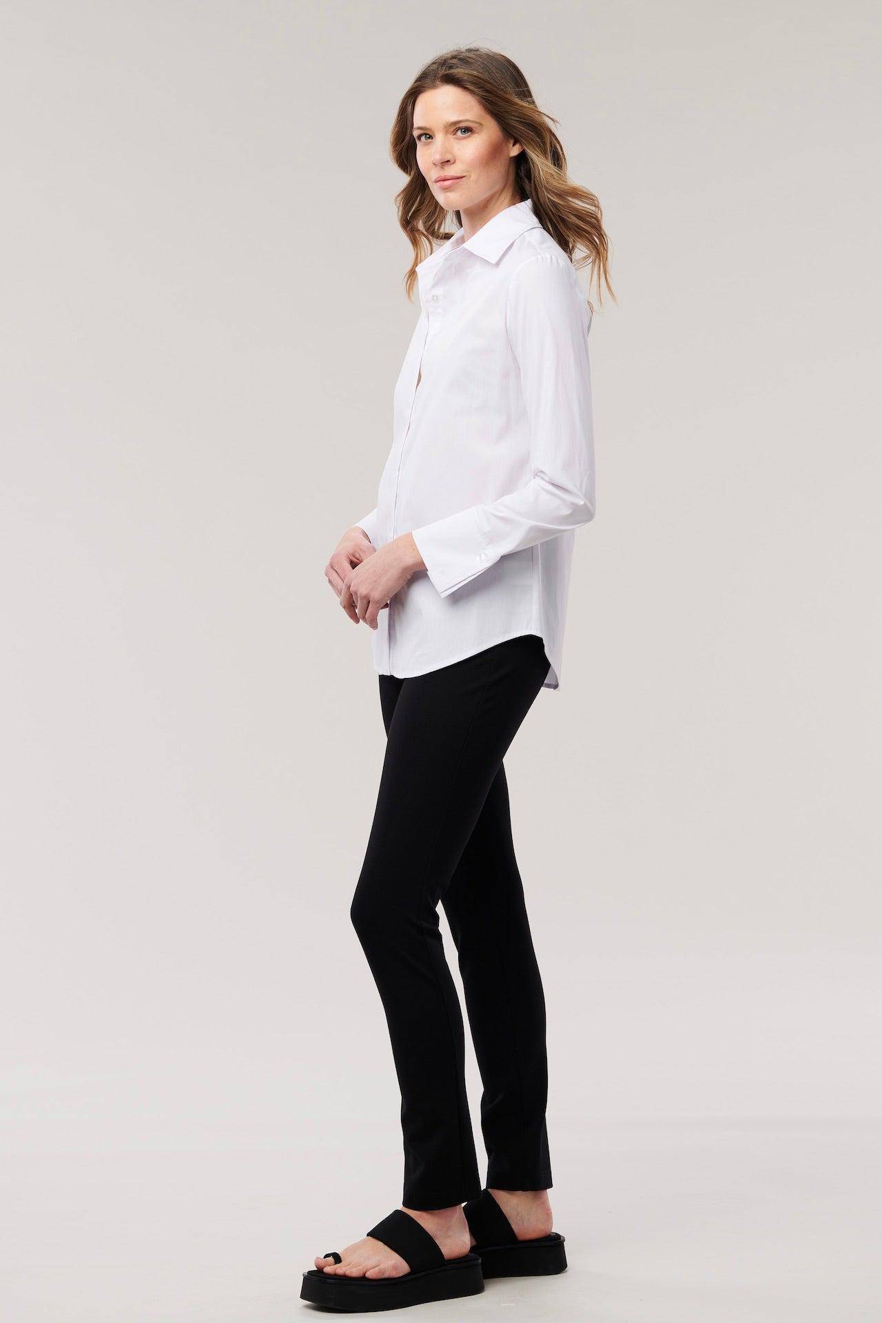 Helene Clarkson Design grey marl Aro full-length travel pants, lightweight and comfortable for everyday wear.