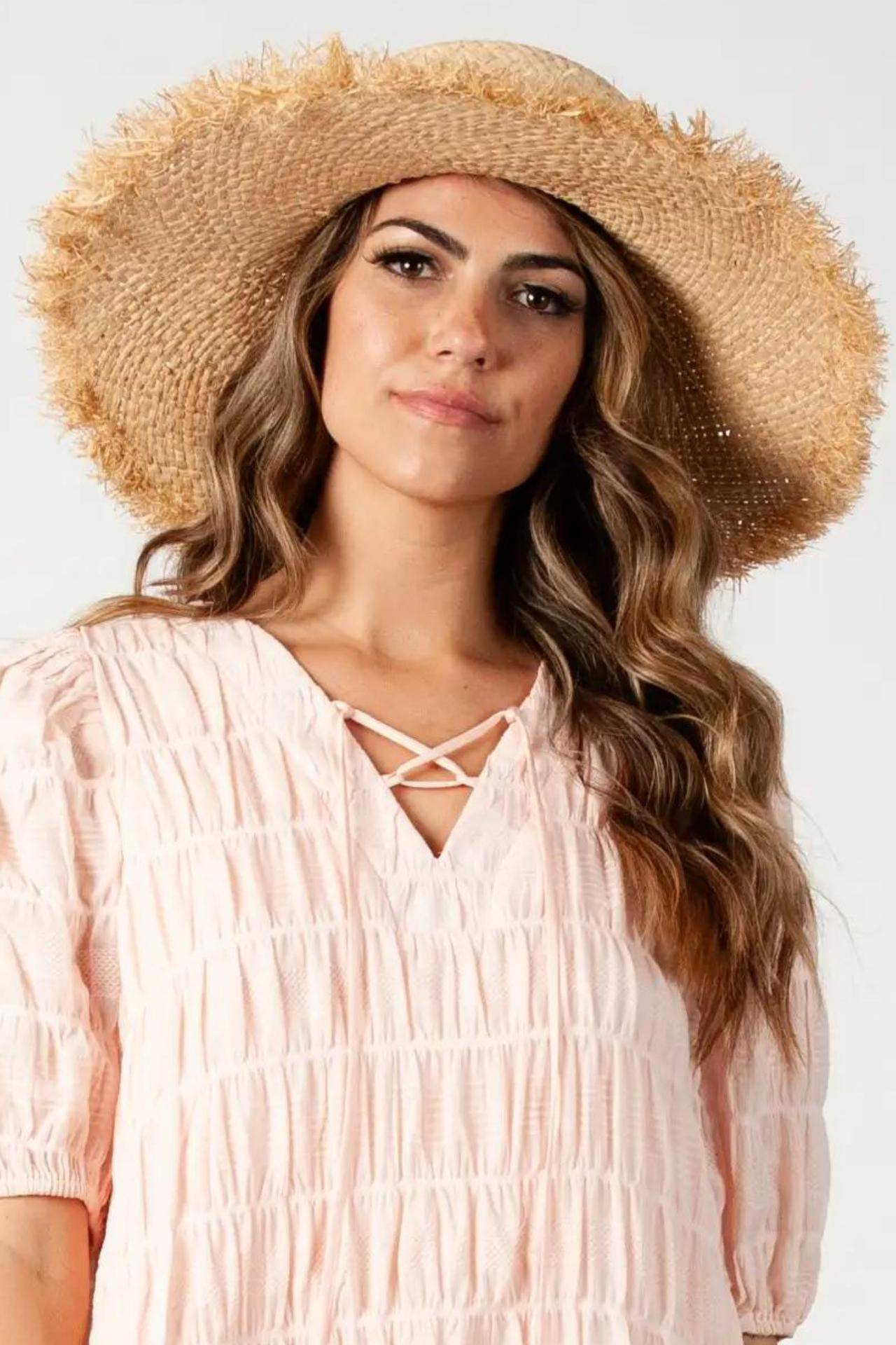 Santorini Frayed Wide Brim Boater Hat - Helene Clarkson Design