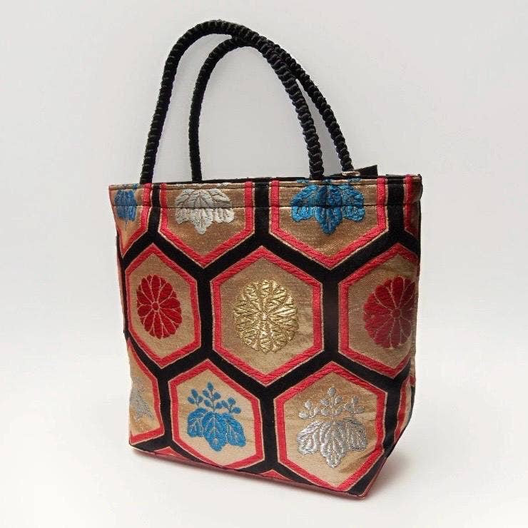 One-of-a-Kind Kikkō Geometric Vintage Obi Silk Tote