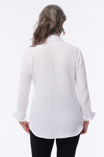 Amalfi Crinkle Gauze Button-Down Blouse - Helene Clarkson Design