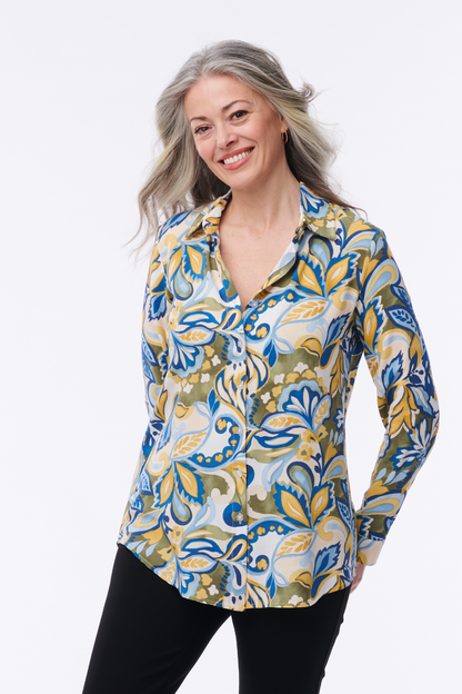 Amalfi Printed Button-Down Blouse - Helene Clarkson Design