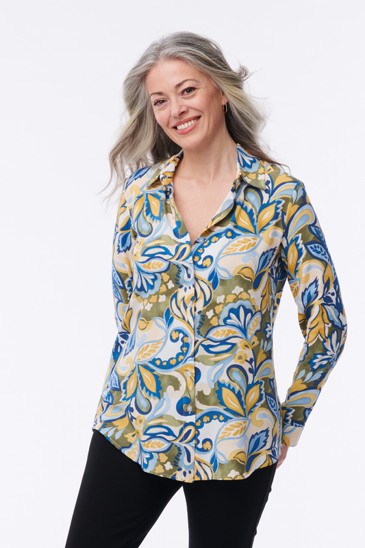 Amalfi Printed Button-Down Blouse - Helene Clarkson Design
