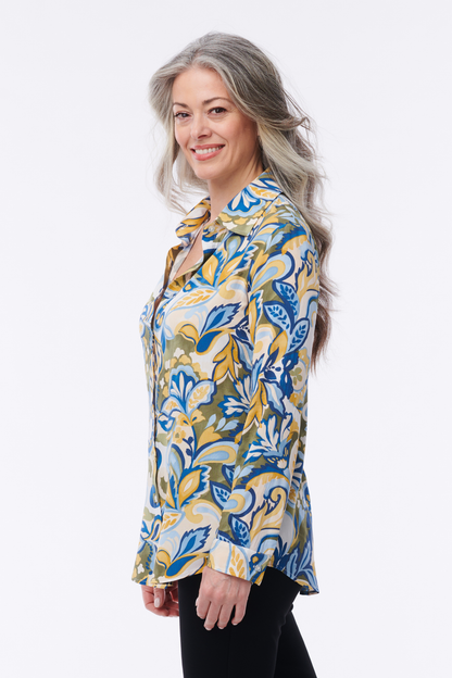Amalfi Printed Button-Down Blouse - Helene Clarkson Design