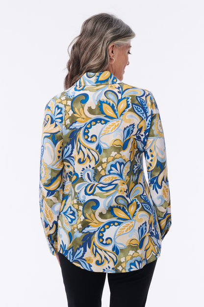 Amalfi Printed Button-Down Blouse - Helene Clarkson Design