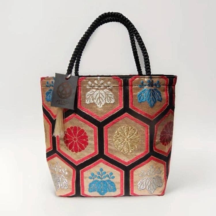 One-of-a-Kind Kikkō Geometric Vintage Obi Silk Tote