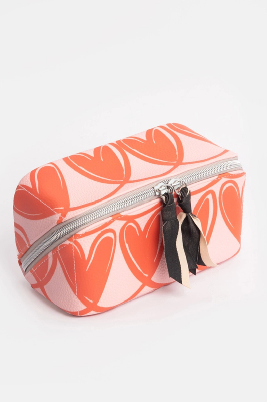 Pink/Orange Linked Hearts Diagonal Cosmetic Bag - Helene Clarkson Design