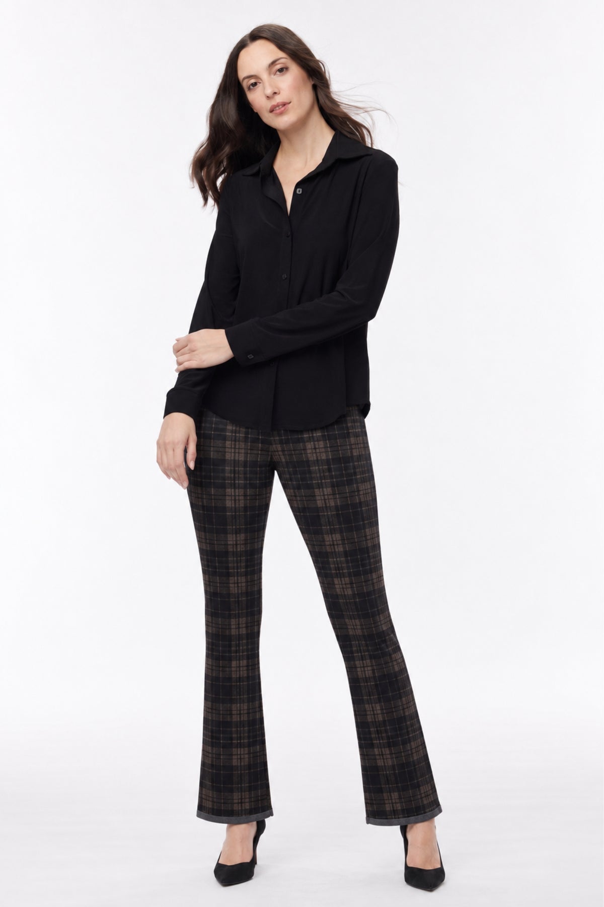 Aro Reversible Kick Flare Travel Pant – Plaid/Grey - Helene Clarkson Design