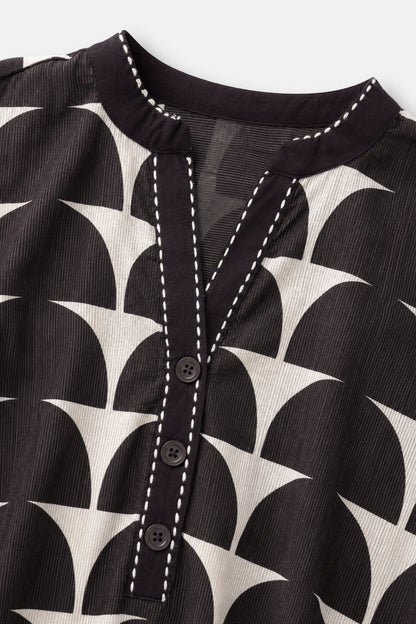 Black Geometric Print Cotton Tunic Shirt