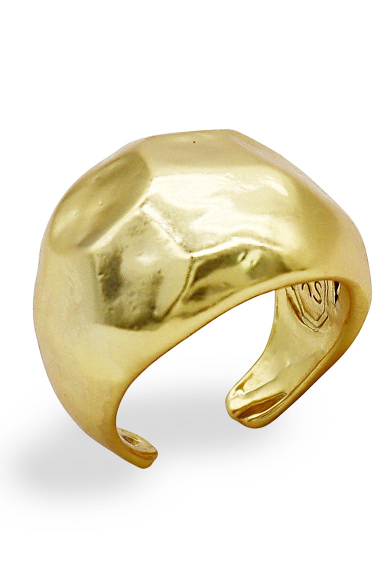 KARINE SULTAN Molten Dome open ring in 24K gold plating, showcasing a sleek, modern jewelry design with a smooth dome shape.
