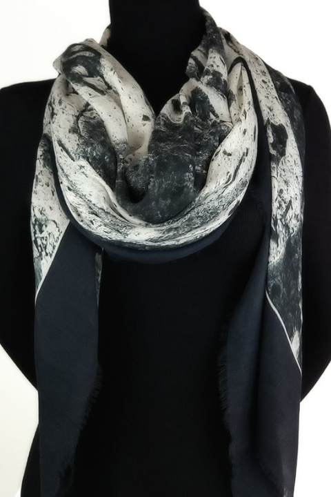 Oversized Square Italian Cashmere Blend Scarf - Fossils - Israel - Helene Clarkson Design