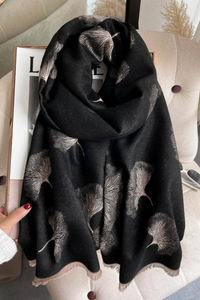 Tan / Black Ginkgo Reversible Wrap – Artisan Shawl - Helene Clarkson Design