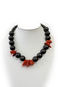 Coral and Ebonized Wood Bead Necklace - Helene Clarkson Design