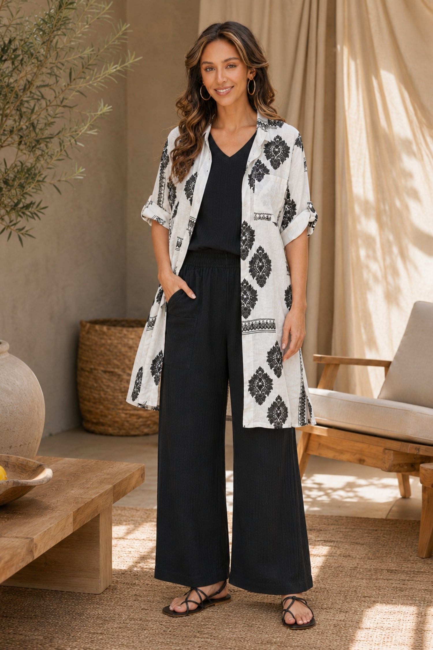 Italian Linen Damask Print Tunic - Helene Clarkson Design