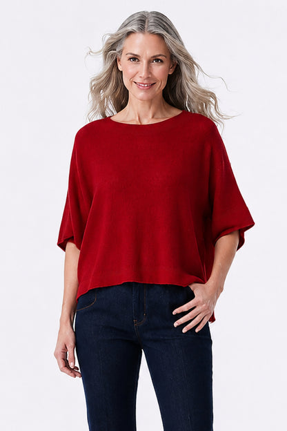 Cashmere-Blend Dolman Short Sleeve Sweater