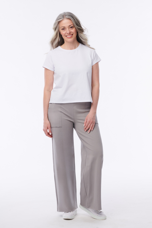 Helene Clarkson Design Andorra Luxe Terry Pants with pockets, soft fabric, relaxed fit, and stylish design for casual wear.