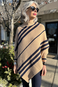 Classic Stripe Knitted Turtleneck Poncho - Helene Clarkson Design