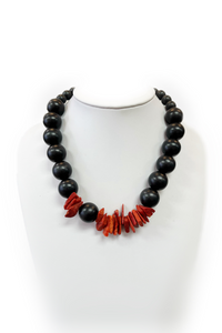 Coral and Ebonized Wood Bead Necklace - Helene Clarkson Design
