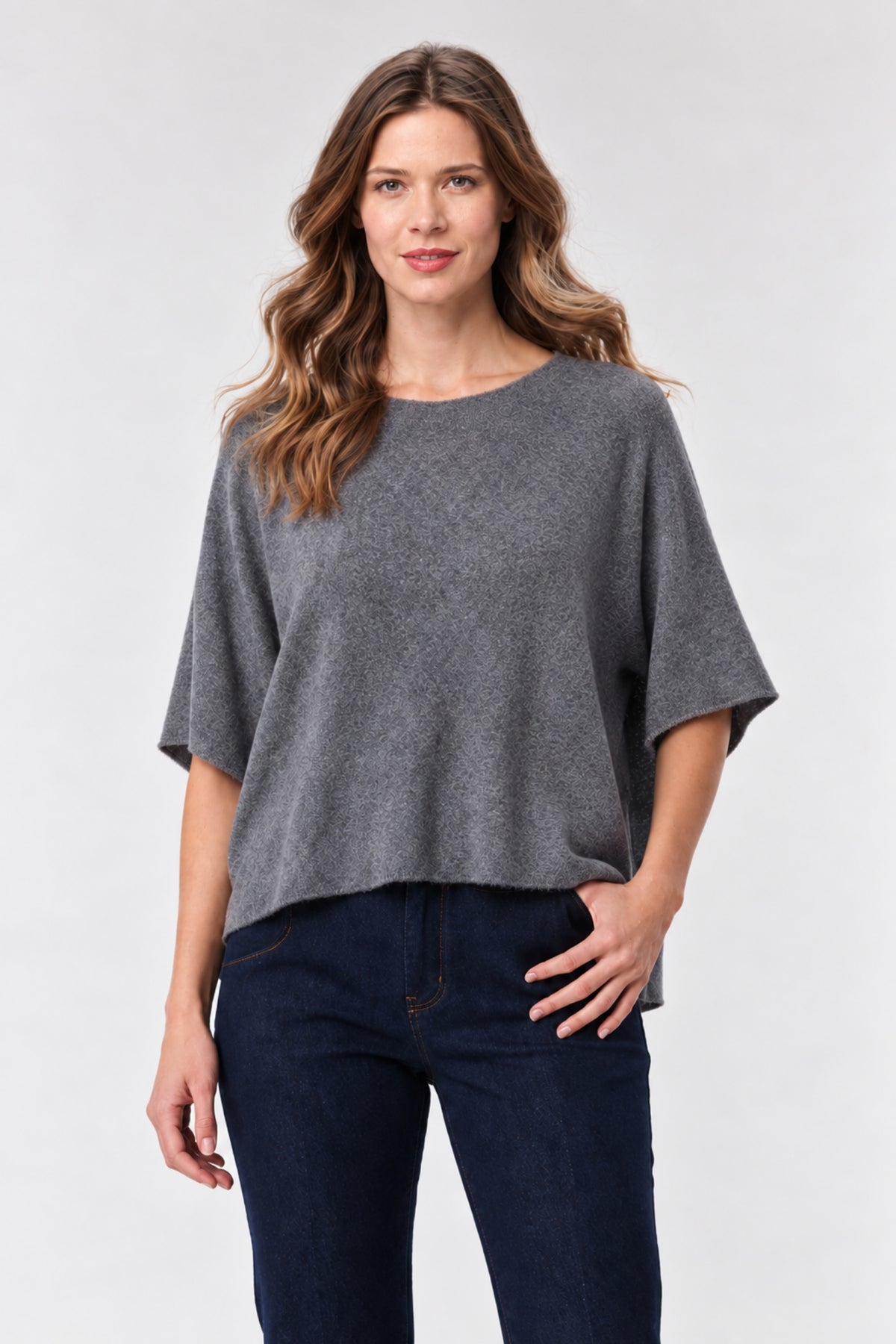 Cashmere-Blend Dolman Short Sleeve Sweater