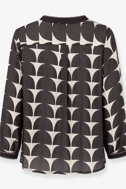 Black Geometric Print Cotton Tunic Shirt