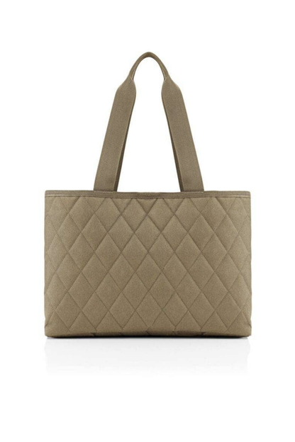 Reisenthel Classic Shopper bag in large size with olive rhombus pattern, made of durable fabric for versatile carrying.