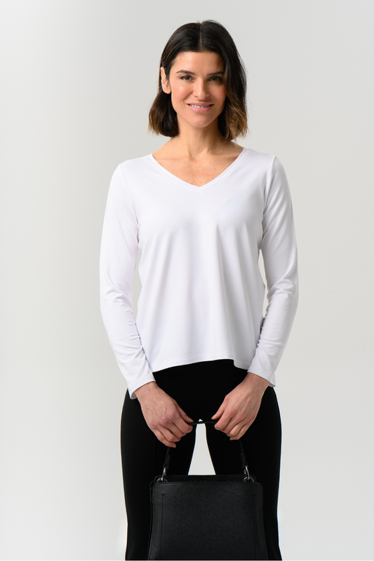 Helene Clarkson Design Albi sustainable V-neck long sleeve top in soft fabric, stylish shirt for casual and office wear.