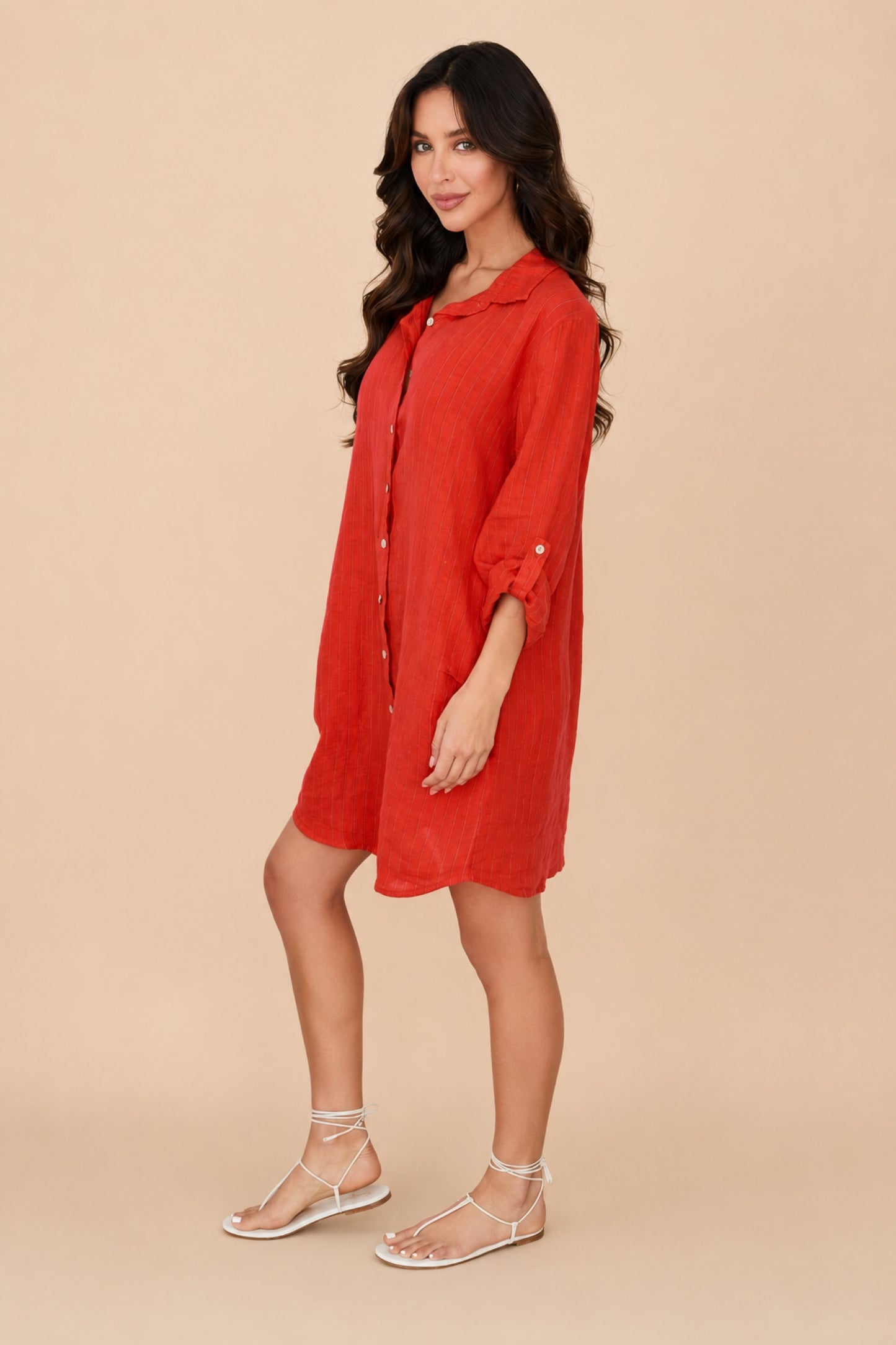 Italian Linen Pinstripe Shirt Dress - Helene Clarkson Design