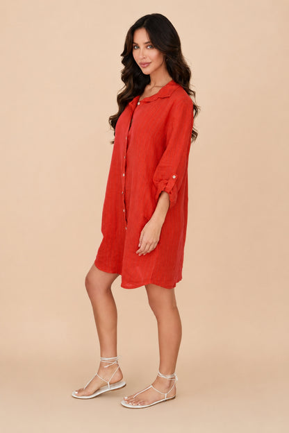 Italian Linen Pinstripe Shirt Dress - Helene Clarkson Design
