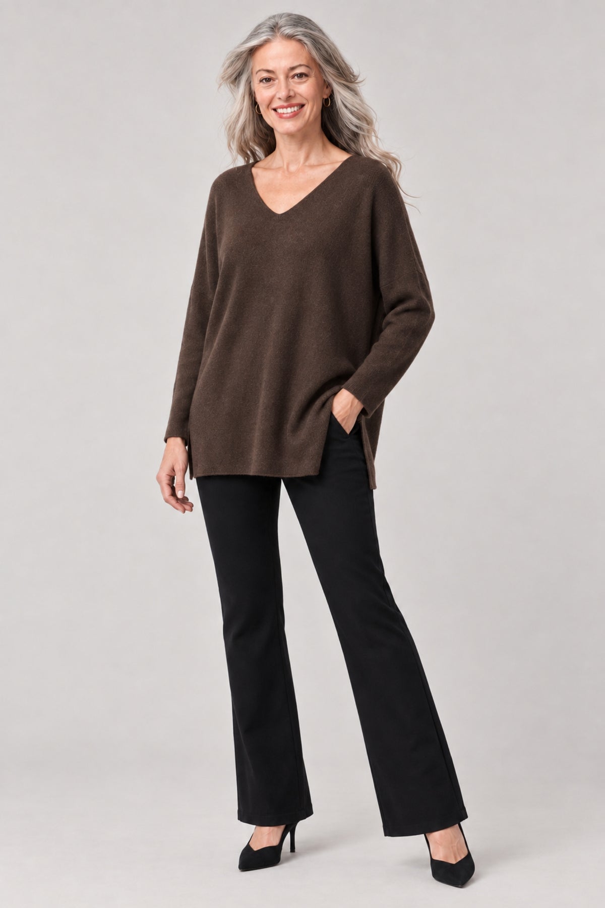 Cashmere-Blend Maxi V-Neck Sweater