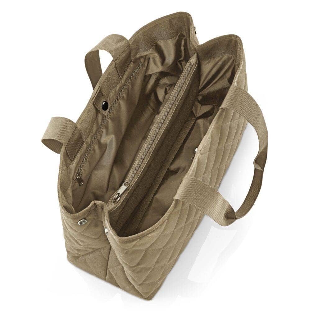 Reisenthel Classic Shopper bag in large size with olive rhombus pattern, durable fabric, and sturdy handles for versatile shopping use.