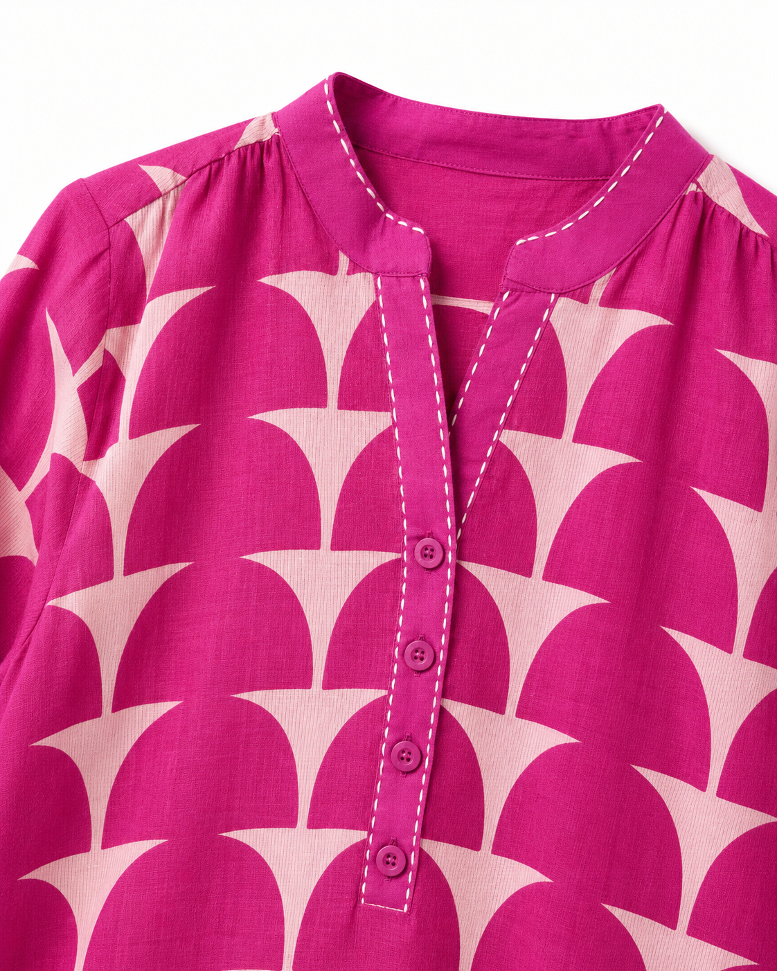 Fuchsia Geometric Print Cotton Tunic Shirt