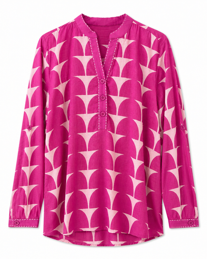 Fuchsia Geometric Print Cotton Tunic Shirt