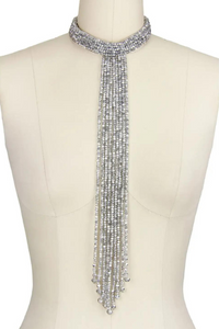Tassel Crystal Choker Necklace Clear Pewter - Helene Clarkson Design