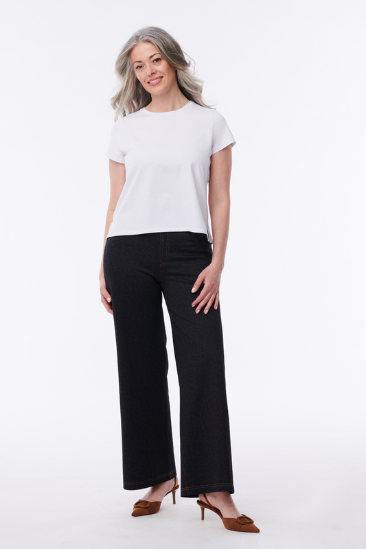 Helene Clarkson Design Hanna ponte wide-leg jeans, stylish pants with a relaxed fit and wide-leg silhouette, in a versatile denim style.