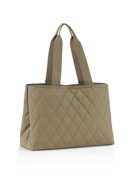 Reisenthel Classic Shopper bag in large olive with rhombus pattern, durable fabric, and spacious interior for everyday use.