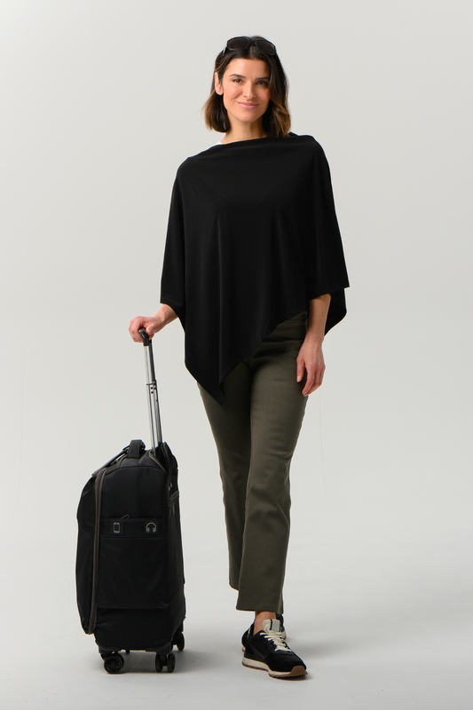 Helene Clarkson Design Nadi 8-In-1 Travel Wrap scarf in soft fabric, shown folded with versatile styling options.