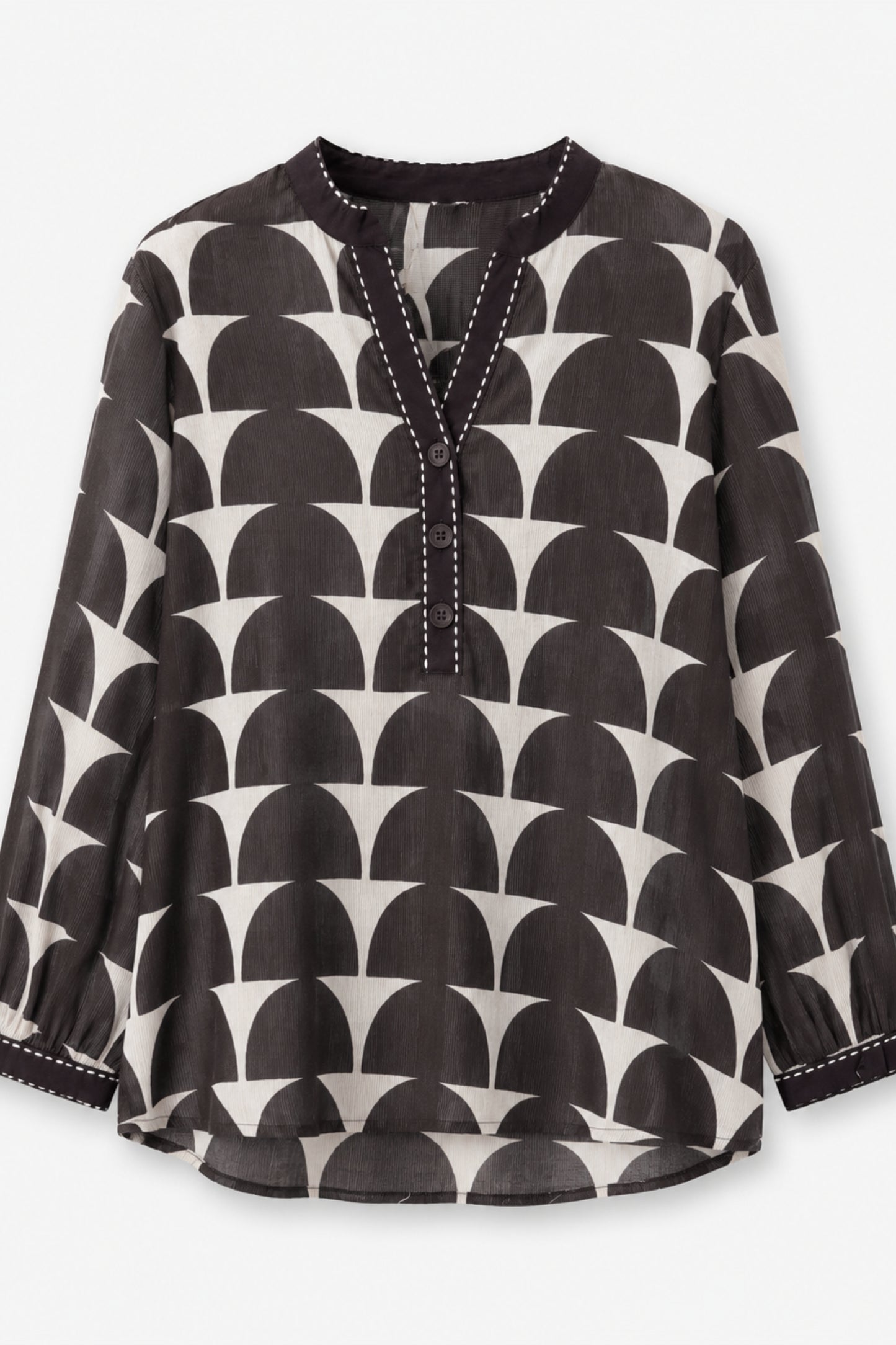 Black Geometric Print Cotton Tunic Shirt