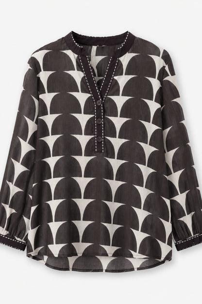 Black Geometric Print Cotton Tunic Shirt