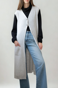 Long Knit Vest w/Pockets – Echo Verde - Helene Clarkson Design